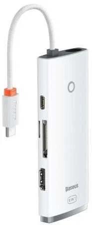 „Baseus Lite“ serijos daugiafunkcis HUB USB Type C - 2 x USB 3.0 / USB Type C PD / HDMI 1,4 / SD / TF baltas (baltas)