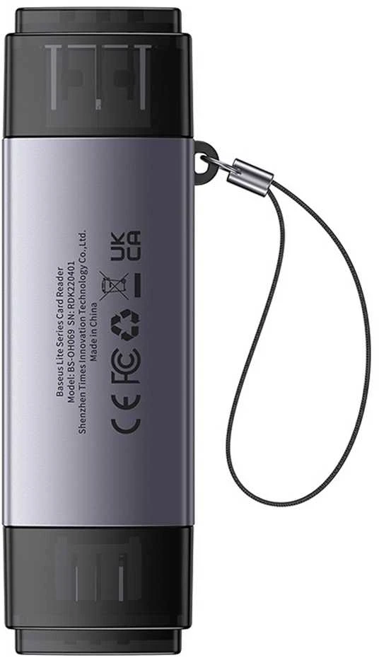 Baseus Lite serijos SD/TF atminties kortelių skaitytuvas USB + USB-C – pilkas