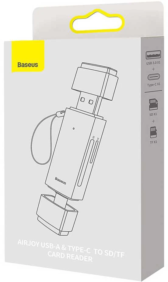 Baseus Lite serijos SD/TF atminties kortelių skaitytuvas USB + USB-C – pilkas