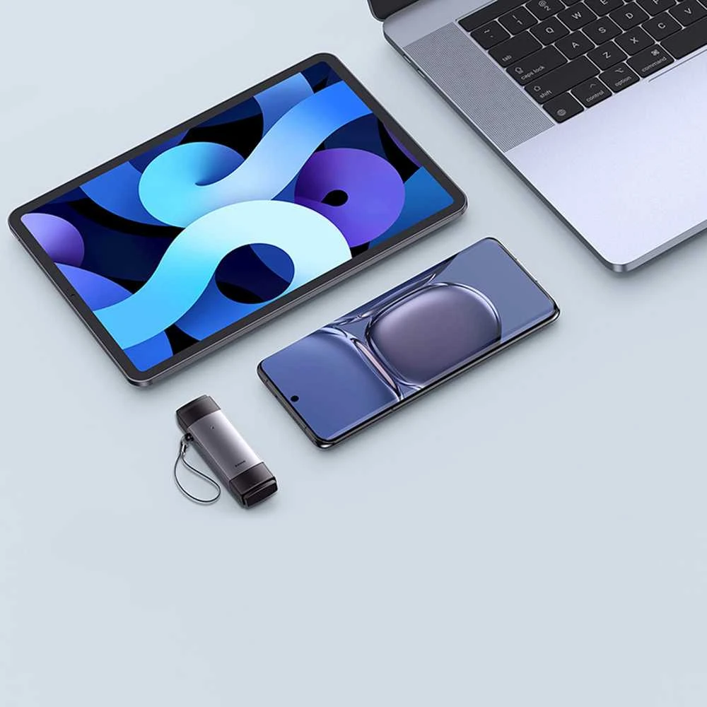 Baseus Lite serijos SD/TF atminties kortelių skaitytuvas USB + USB-C – pilkas