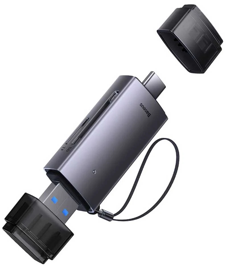Baseus Lite serijos SD/TF atminties kortelių skaitytuvas USB + USB-C – pilkas