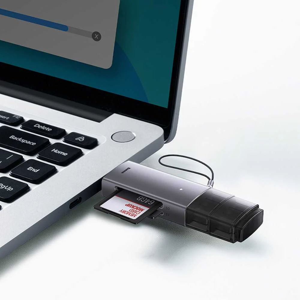 Baseus Lite serijos SD/TF atminties kortelių skaitytuvas USB + USB-C – pilkas