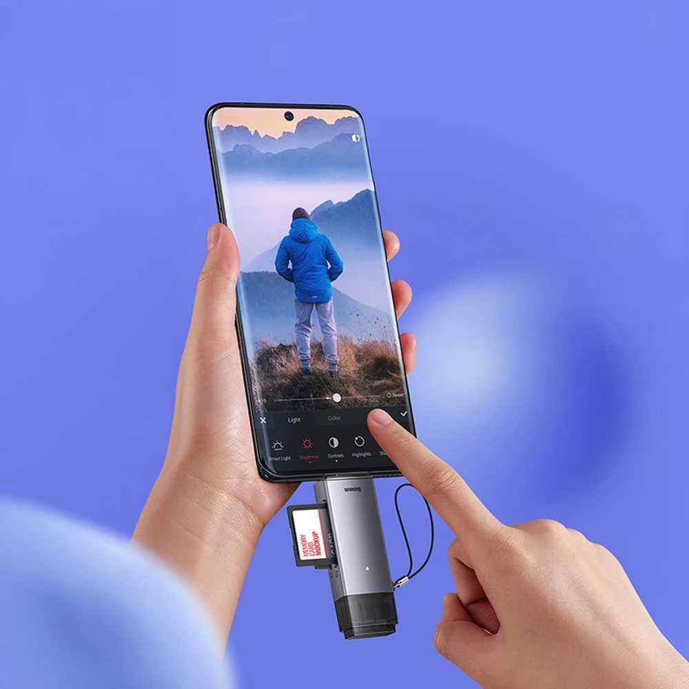 Baseus Lite serijos SD/TF atminties kortelių skaitytuvas USB + USB-C – pilkas