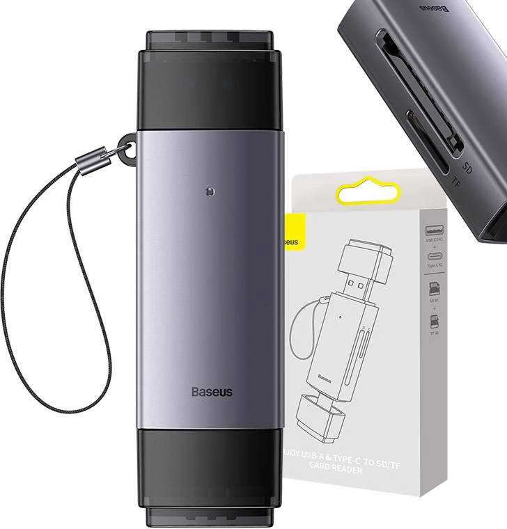 Baseus Lite serijos SD/TF atminties kortelių skaitytuvas USB + USB-C – pilkas