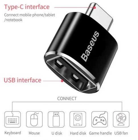 Adapteris Baseus USB C kištukas - USB A lizdas, OTG funkcija