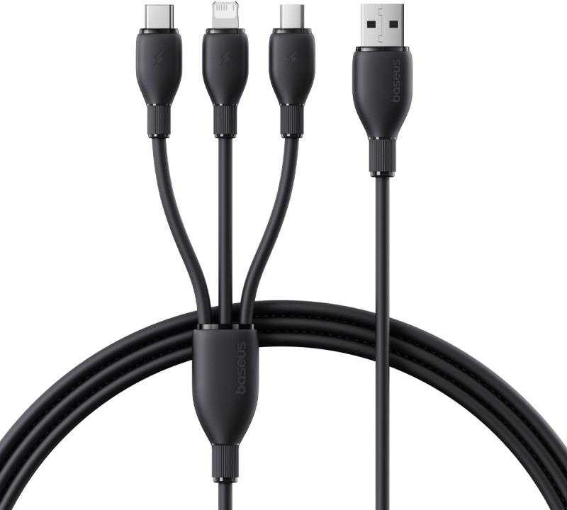 Baseus itin spartus „trys viename“ greitojo įkrovimo laidas USB-A į M+L+C 3.5A 0.8m Cosmic Juodas