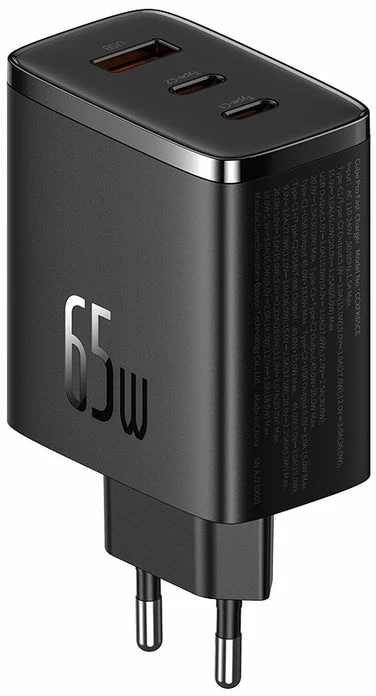 Sieninis įkroviklis Baseus OS-Cube Pro 2xUSB-C + USB, 65W (juodas)