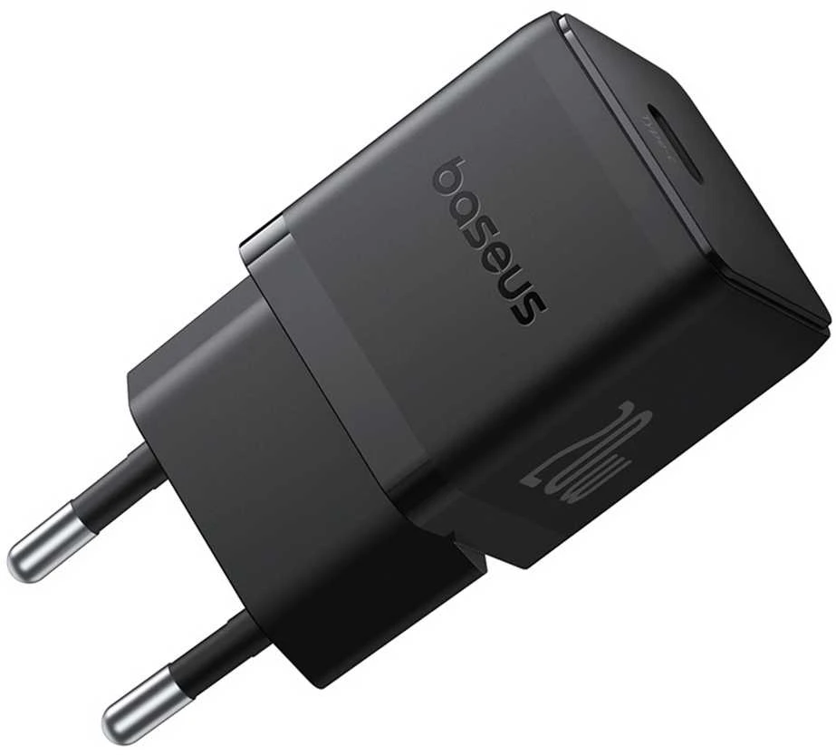 Baseus Sieninis įkroviklis Palm 20W USB-C QC3.0 PD3.0 su USB-C kabeliu 1m, juodas