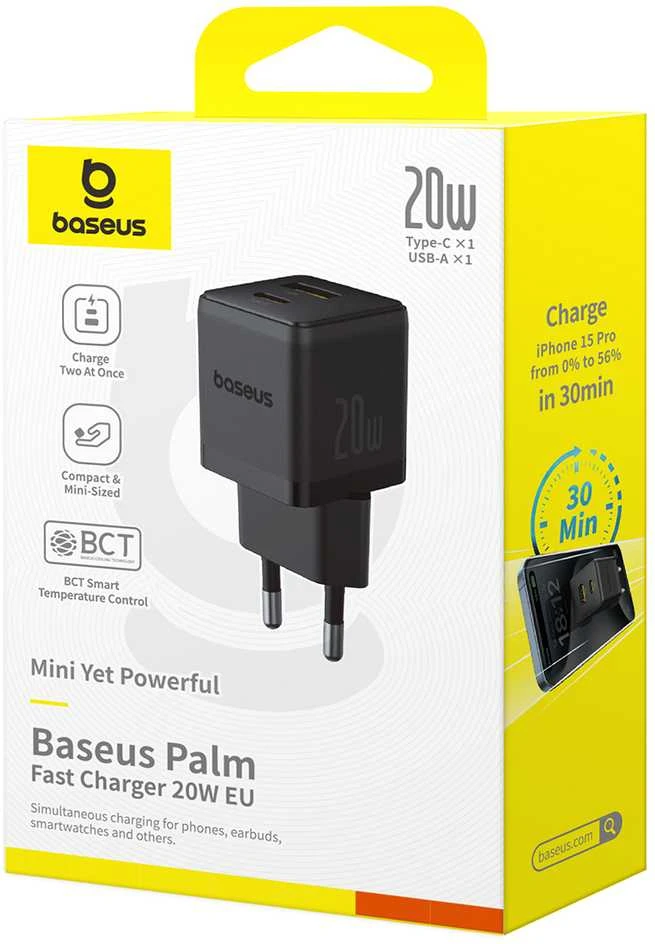 Baseus Palm 20 W dvigubas USB greitas įkroviklis juodas (P10111608113-00)