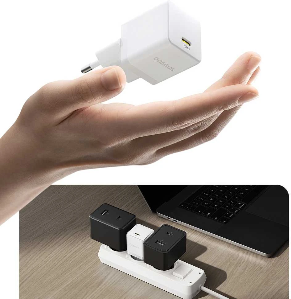 Baseus Sieninis įkroviklis Palm 20W USB-C QC3.0 PD3.0, baltas