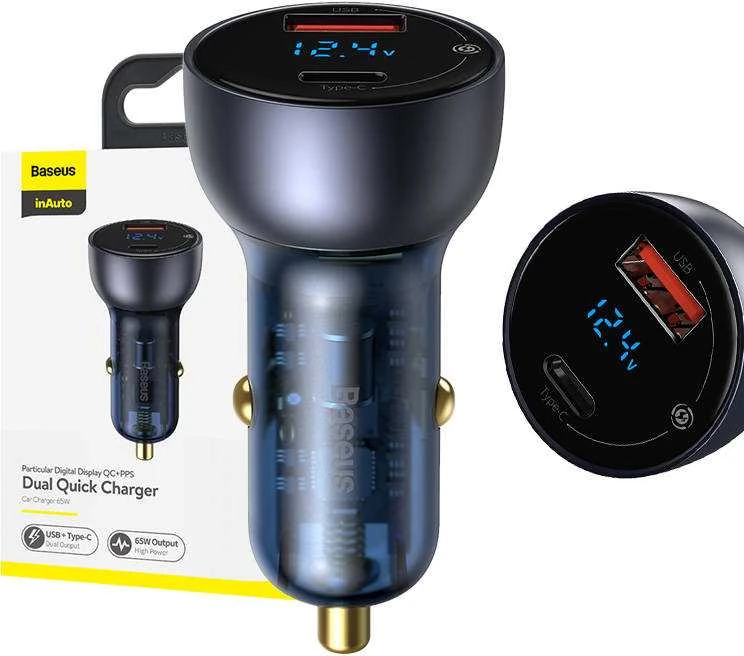 Baseus QC + PPS greitasis automobilinis įkroviklis 65W - Pilkas