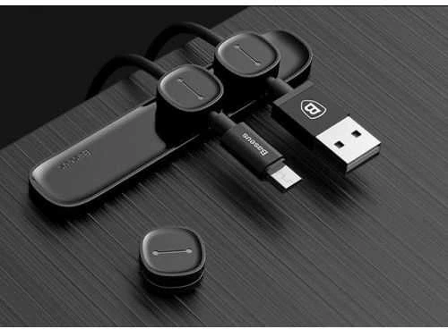 Kabelių laikiklis klijuojamas su magnetiniais 3 kabelių adapteriais juodas BASEUS
