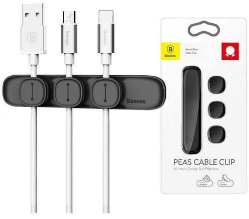 Kabelių laikiklis klijuojamas su magnetiniais 3 kabelių adapteriais juodas BASEUS