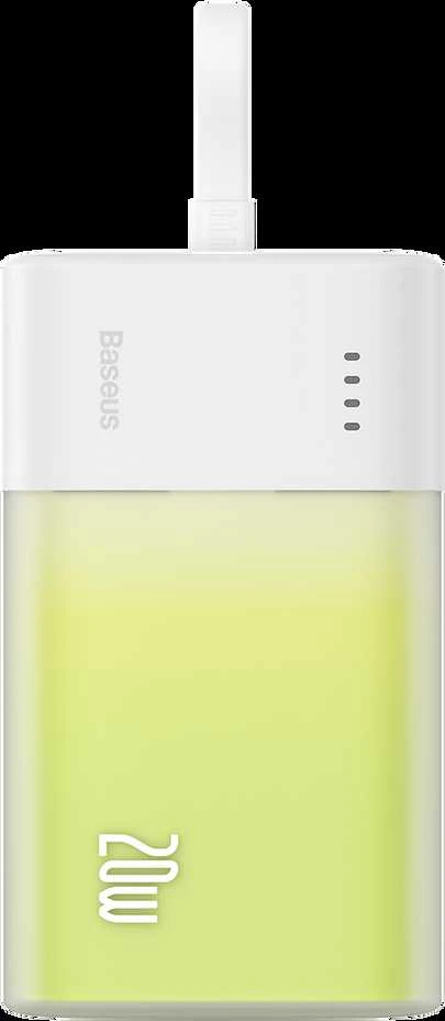Baseus Popsicle 5200mAh 20W Powerbank su įmontuotu Lightning kabeliu (+ Baltas Baseus Simple USB-C - USB-C 60W/20V/3A/30cm kabelis) - balta-žalia