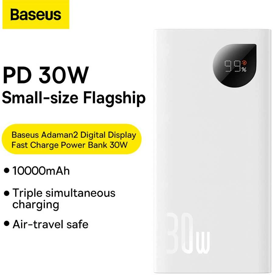 Greitas įkrovimas Power Bank Baseus Adaman2 10000mAh 30W Baltas