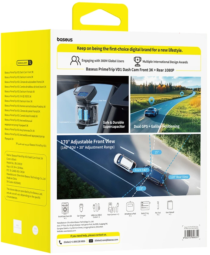 Baseus PrimeTrip VD1 automobilinis vaizdo registratorius 2K+1080p – juodos spalvos