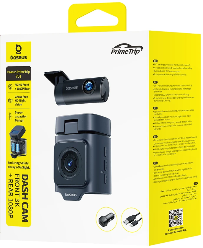 Baseus PrimeTrip VD1 automobilinis vaizdo registratorius 2K+1080p – juodos spalvos