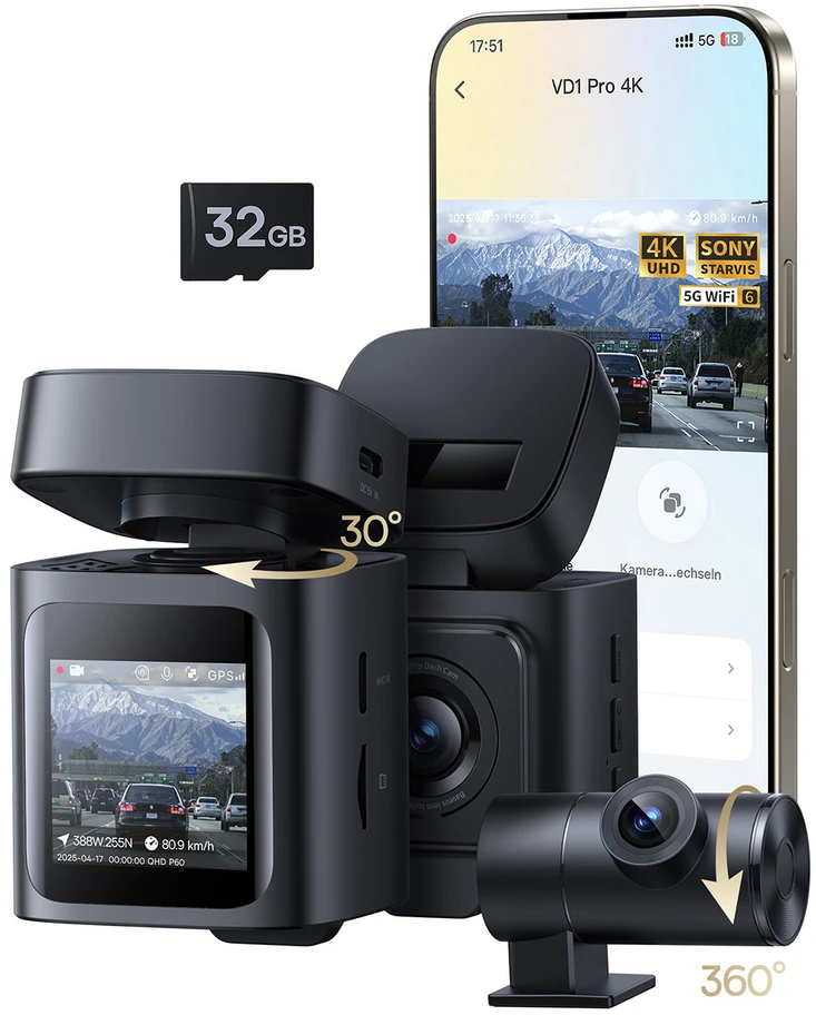 Baseus PrimeTrip VD1 Pro Car DVR 4K+1080p with Baterija - Juodas