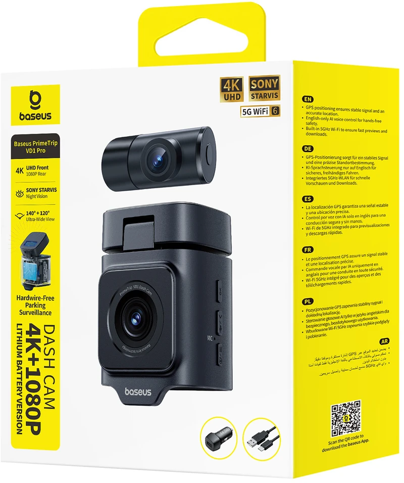 Baseus PrimeTrip VD1 Pro Car DVR 4K+1080p su baterija - Juoda