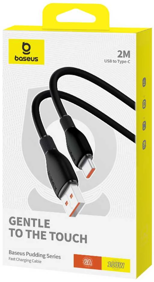 Baseus Pudding serijos 100W USB-A - USB-C kabelis 2m - Juodas