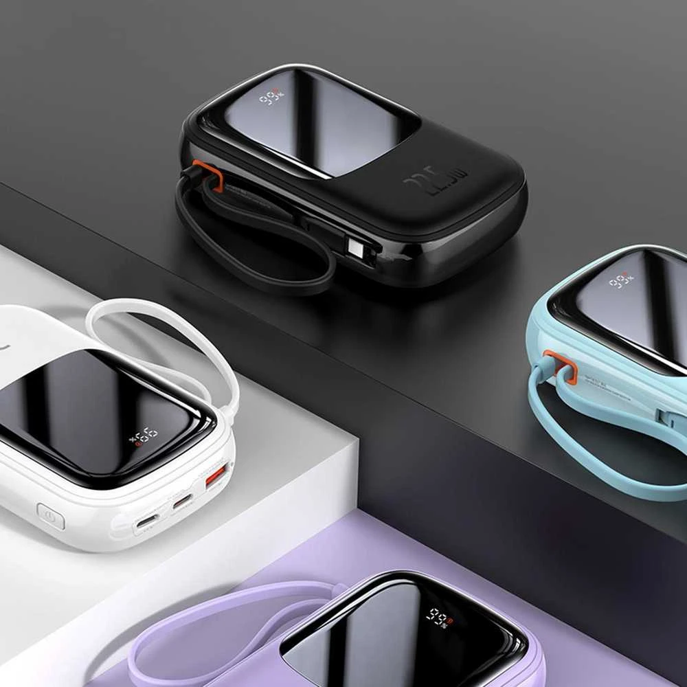 Powerbank Baseus Qpow PRO su kabeliu, 10000mAh, 22.5W (balta)