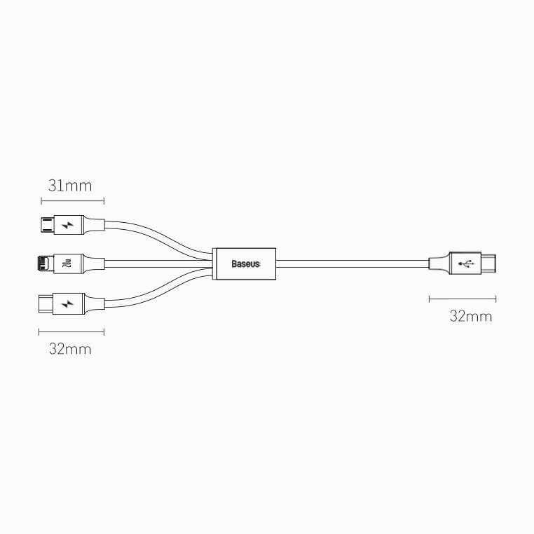 Baseus Rapid serijos Micro USB + Lightning + USB-C kabelis skirtas M+L+T 20W 1.5m – Žalias