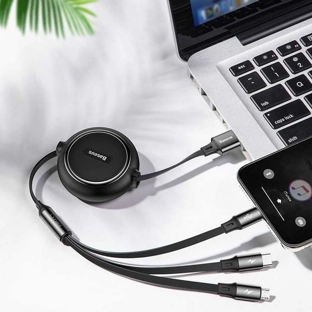 USB kabelis Baseus Golden Loop Three-in-One Micro+Lightning+Type-C 3.5A 1.2m juodas CAMLT-JH01