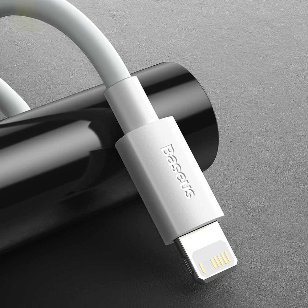 Baseus Simple Wisdom duomenų kabelio komplektas iš USB-C į Lightning PD 20W (2 Vnt), 1.5 m baltos spalvos