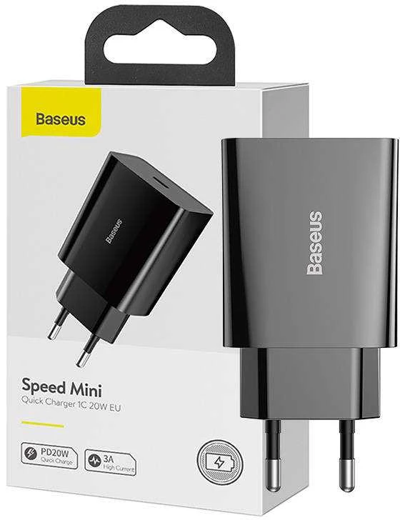 Baseus Speed Mini greitas įkroviklis USB-C PD 3A 20W juodas