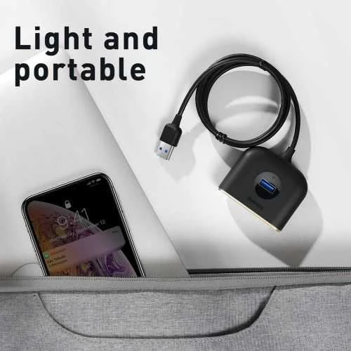 USB įkrovimo adapteris Baseus Square round 4in1 (USB3.0 TO USB3.0*1+USB2.0*3) 1m juodas CAHUB-AY01