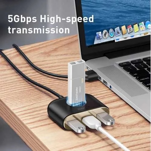 USB įkrovimo adapteris Baseus Square round 4in1 (USB3.0 TO USB3.0*1+USB2.0*3) 1m juodas CAHUB-AY01