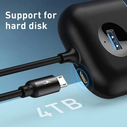 USB įkrovimo adapteris Baseus Square round 4in1 (USB3.0 TO USB3.0*1+USB2.0*3) 1m juodas CAHUB-AY01