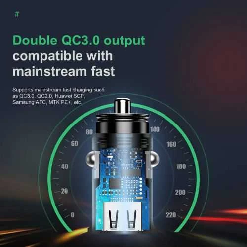 Baseus Square automobilinis įkroviklis 2xUSB QC3.0 5A 30W - Juodas