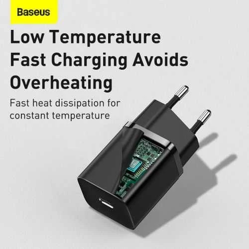 Baseus Sieninis įkroviklis Super Si 30W USB-C QC3.0 PD, juodas