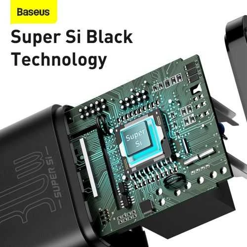 Baseus Sieninis įkroviklis Super Si 30W USB-C QC3.0 PD, juodas