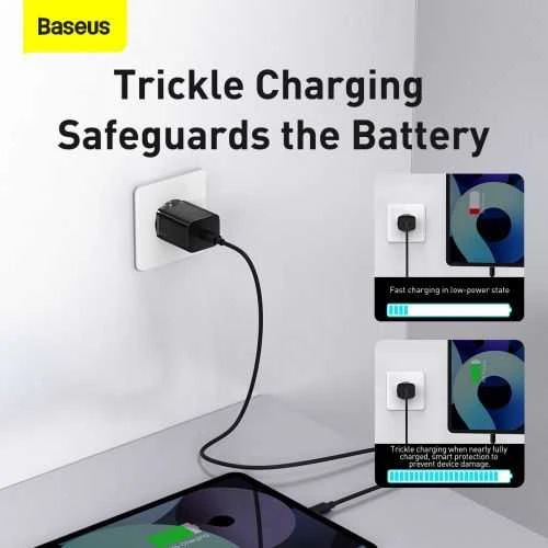 Baseus Sieninis įkroviklis Super Si 30W USB-C QC3.0 PD, juodas