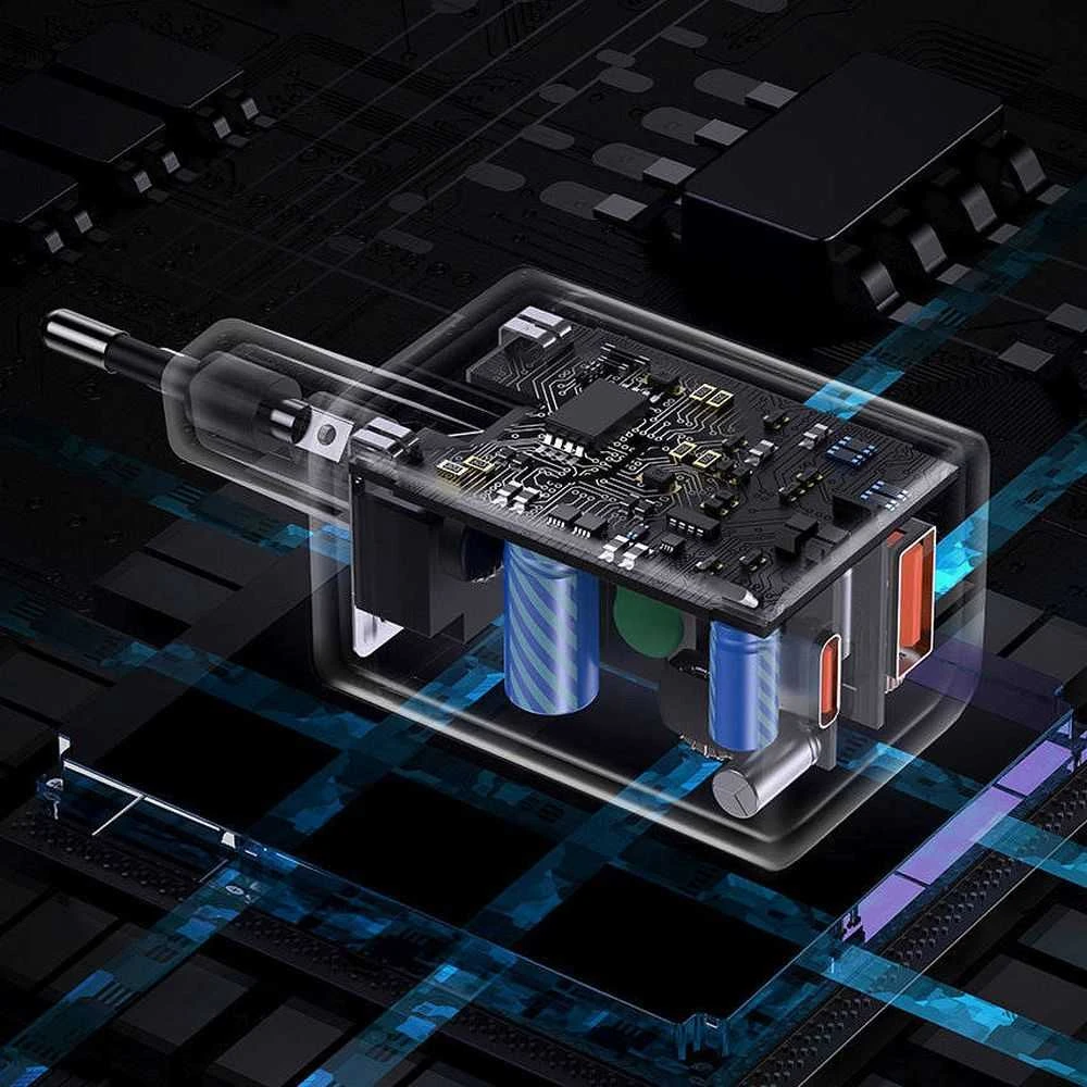 Baseus Super Si Pro įkroviklis USB + USB-C 30W - Juodas