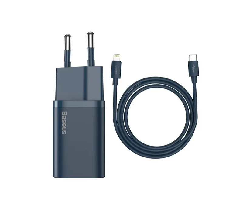Baseus Super Si 1C 20W greitas sieninis įkroviklis su 1m USB-C - Lightning kabeliu - Mėlynas