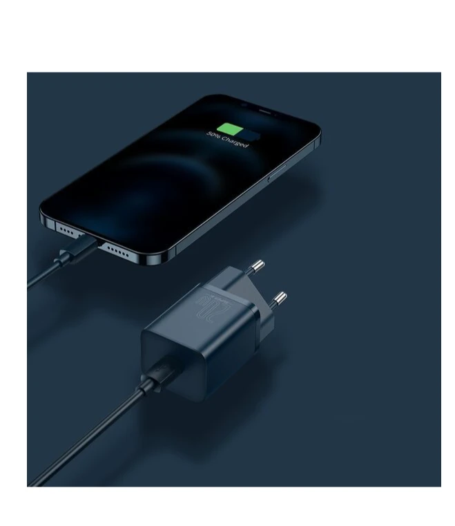 Baseus Super Si 1C 20W greitas sieninis įkroviklis su 1m USB-C - Lightning kabeliu - Mėlynas