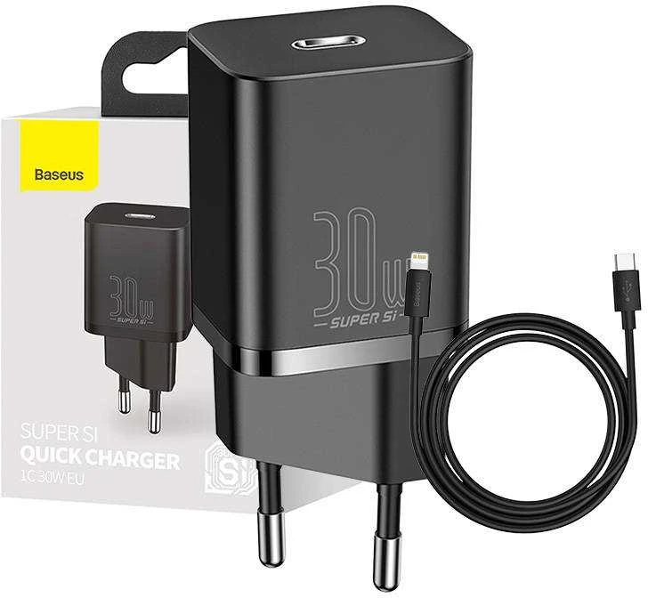Baseus Sieninis įkroviklis Super Si 30W USB-C QC3.0 PD, juodas