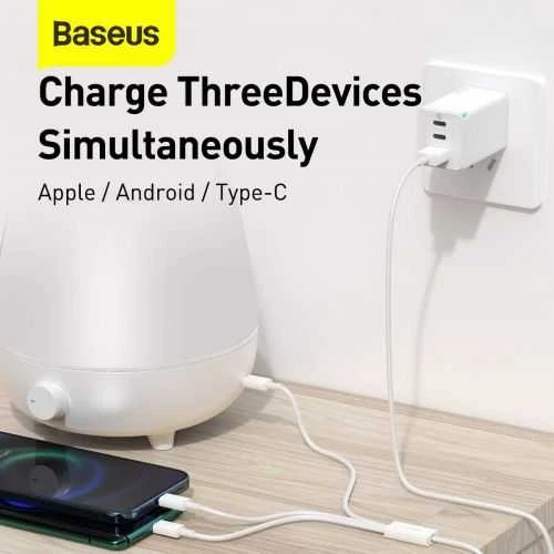 Kabelis Baseus Superior iš USB į microUSB+Lightning+Type-C 3.5A 1.5m baltas CAMLTYS-02
