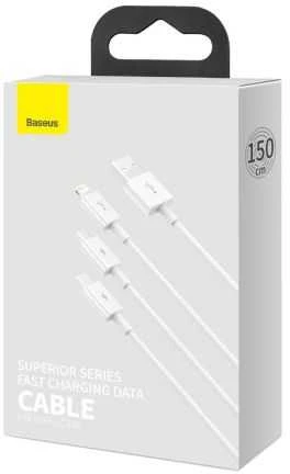 Kabelis Baseus Superior iš USB į microUSB+Lightning+Type-C 3.5A 1.5m baltas CAMLTYS-02