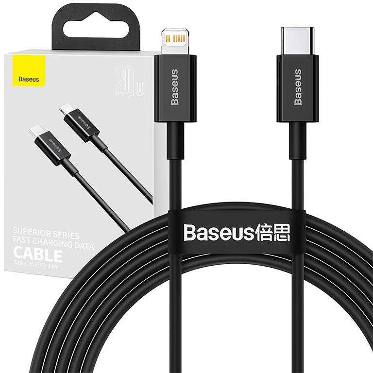 Baseus Superior serijos USB-C - Lightning kabelis 20W PD 2m - Juodas