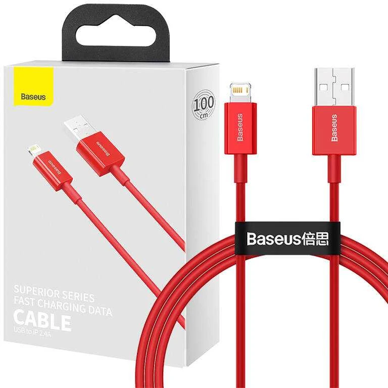 Baseus Superior serijos USB į iPhone laidas, 2.4A, 1m - raudonas