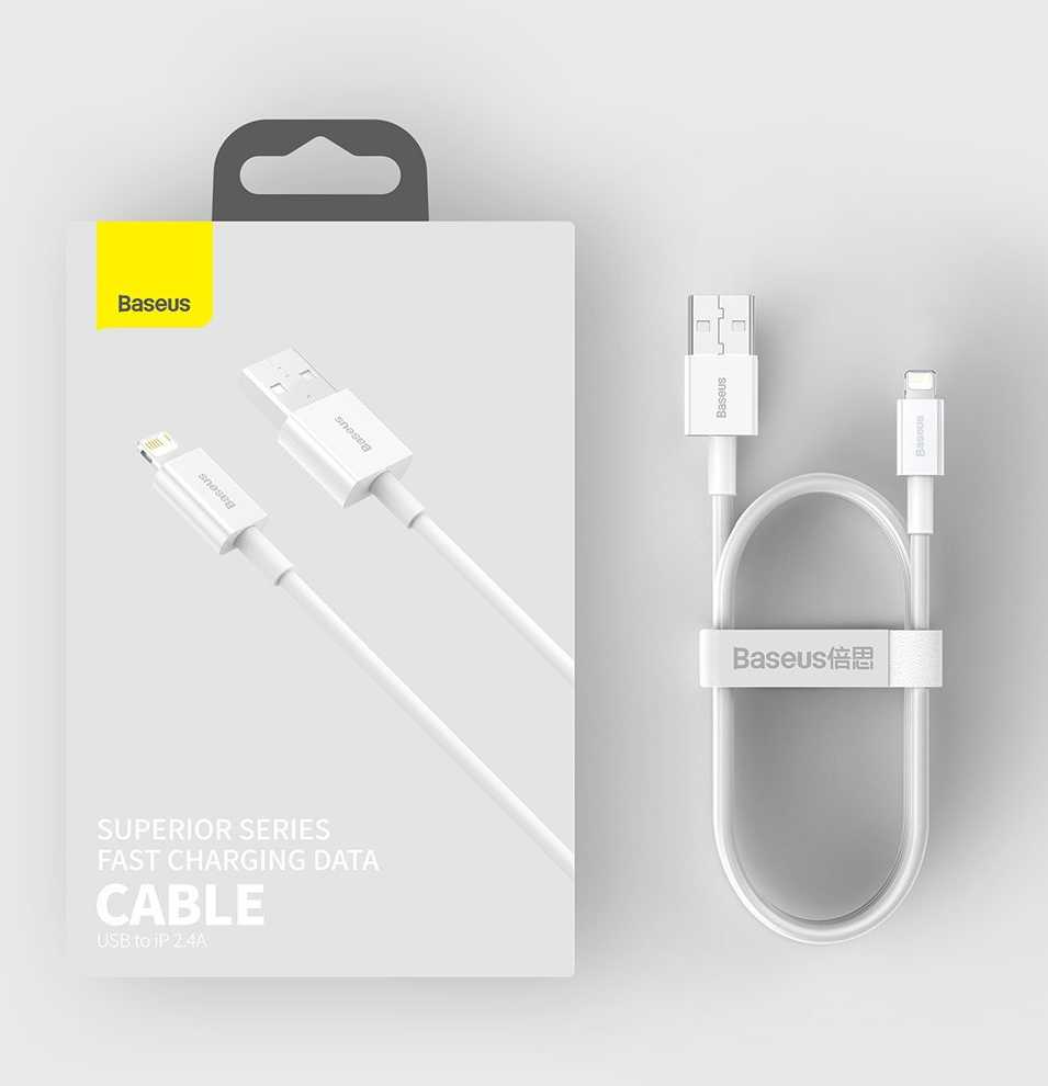USB kabelis Baseus Superior iš USB į Lightning 2.4A 0.25m baltas CALYS-02