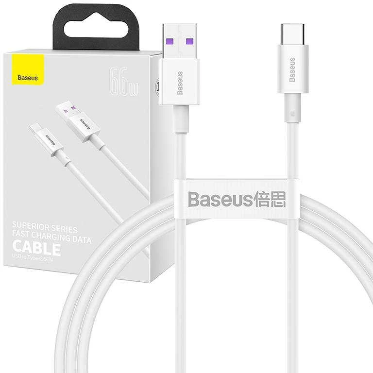 Kabelis USB A - USB C 66W 1.0m baltas (netinka iPhone 15 įkrovimui) Superior BASEUS