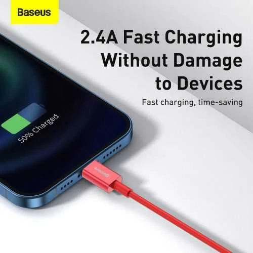 Baseus Superior serijos USB į iPhone laidas, 2.4A, 1m - raudonas