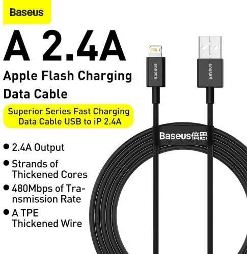 Baseus Superior Series USB - Lightning laidas 2.4A 2m - Juodas