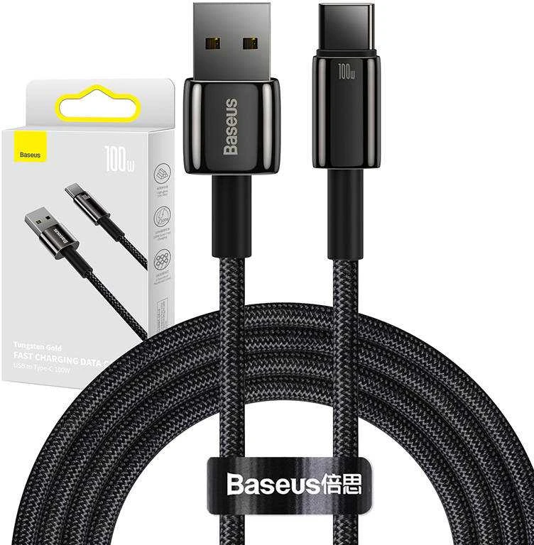 Baseus volframo auksinis kabelis USB prie USB-C, 100 W, 2 m (juodas)