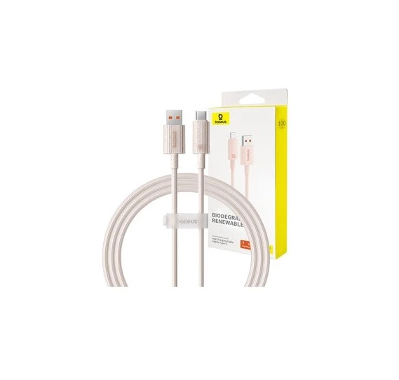Greito įkrovimo kabelis Baseus USB į USB-C Habitat Series 1m 100W (rožinis)